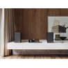 Satin Charcoal lacquer cabinet with Walnut slat trim